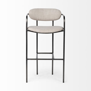 Parker 30" Seat Height Beige Fabric Seat Gun Metal Grey Metal Bar Stool