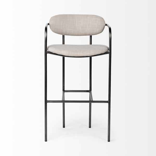 Parker 30" Seat Height Beige Fabric Seat Gun Metal Grey Metal Bar Stool