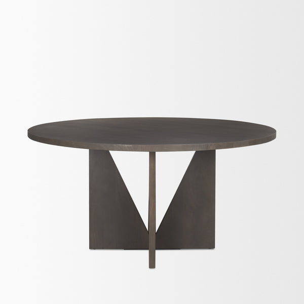 Tarro 60" Round Textured Espresso Wood w/ Geometrical Base Dining Table