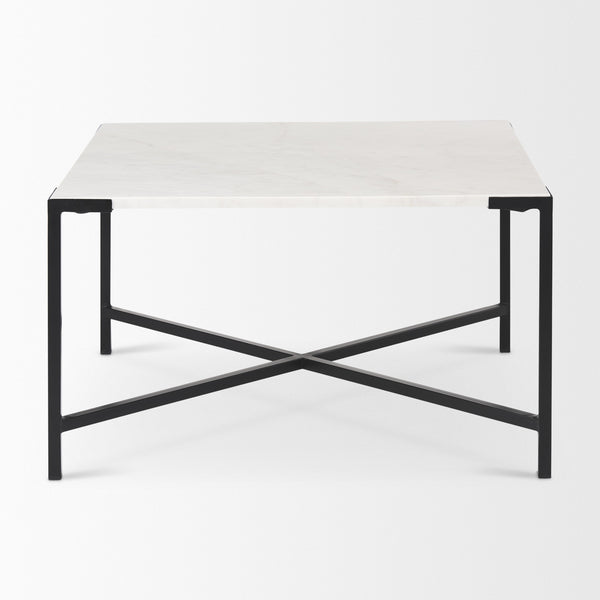 Lucas 30x30 White Marble Top Black Metal Base Coffee Table
