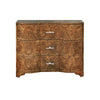 3 DRAWER CHEST IN DARK BURL WOOD WITH ACRYLIC HARDWARE