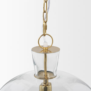 Sadah Large Clear Blown Glass w/ Gold Metal Pendant Light