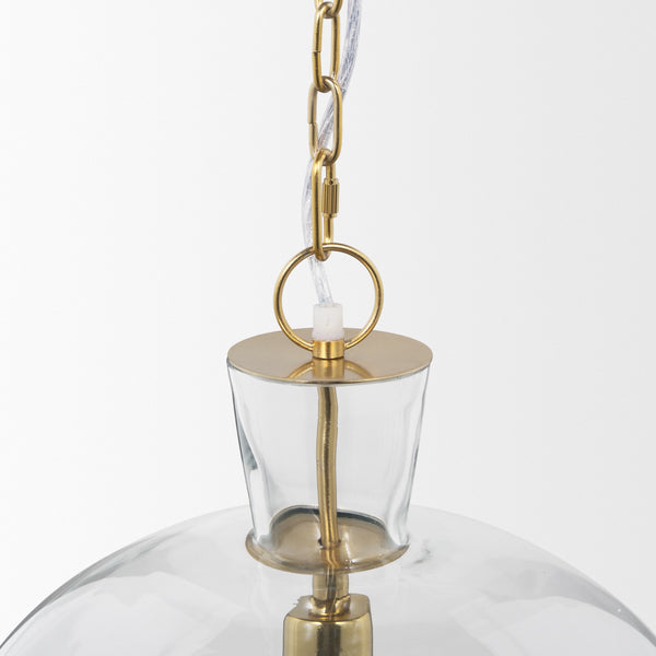 Sadah Large Clear Blown Glass w/ Gold Metal Pendant Light