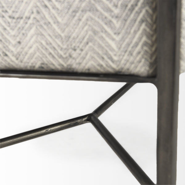 Charlotte  55.0L Gray Herringbone Fabric Seat w/ Antique Nickel Metal Frame Bench