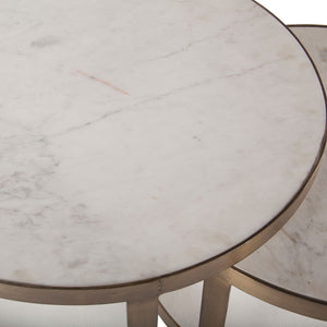 Michaelangelo White Marble Coffee Tables with Antique Gold Base, Set of 2