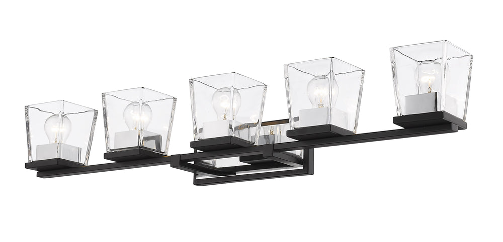 Bleeker Street 5 Light Vanity in Matte Black + Chrome Finish