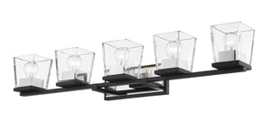 Bleeker Street 5 Light Vanity in Matte Black + Chrome Finish