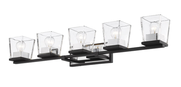 Bleeker Street 5 Light Vanity in Matte Black + Chrome Finish