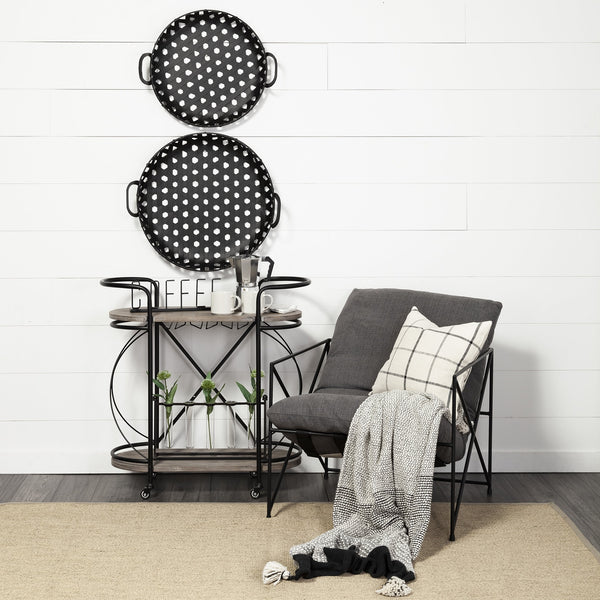 Marlon Black Metal Frame Two Tier Shelves w/Stemware holder Bar Cart