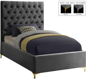 Robin Twin Bed In Grey Velvet