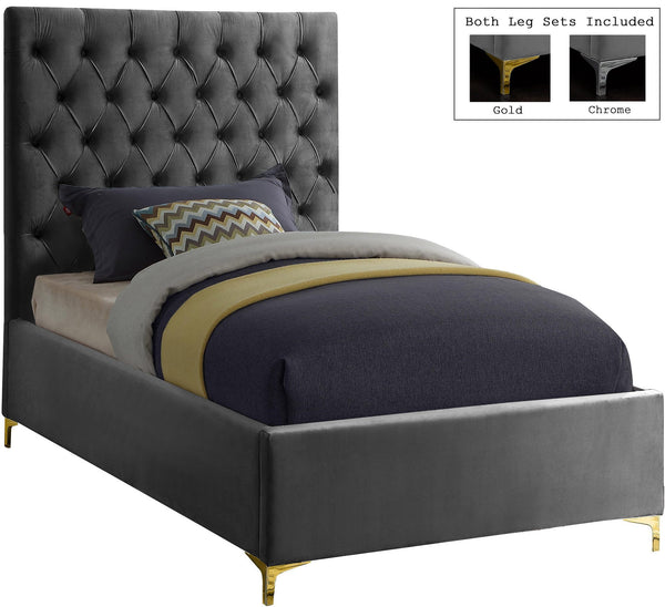 Robin Twin Bed In Grey Velvet