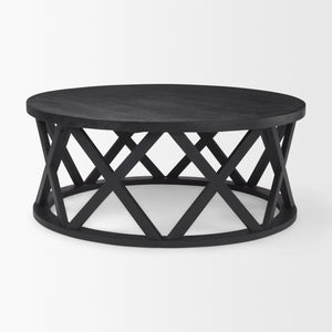 Forsey  28.0L x 45.3W x 18.0H Black Solid Wood Round Coffee Table