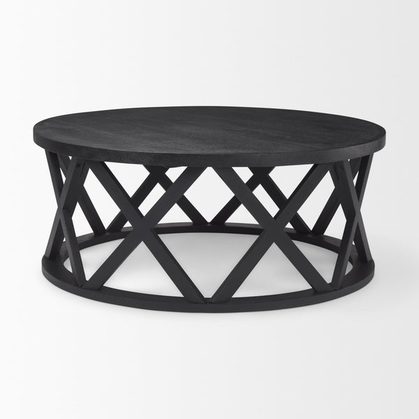 Forsey  28.0L x 45.3W x 18.0H Black Solid Wood Round Coffee Table