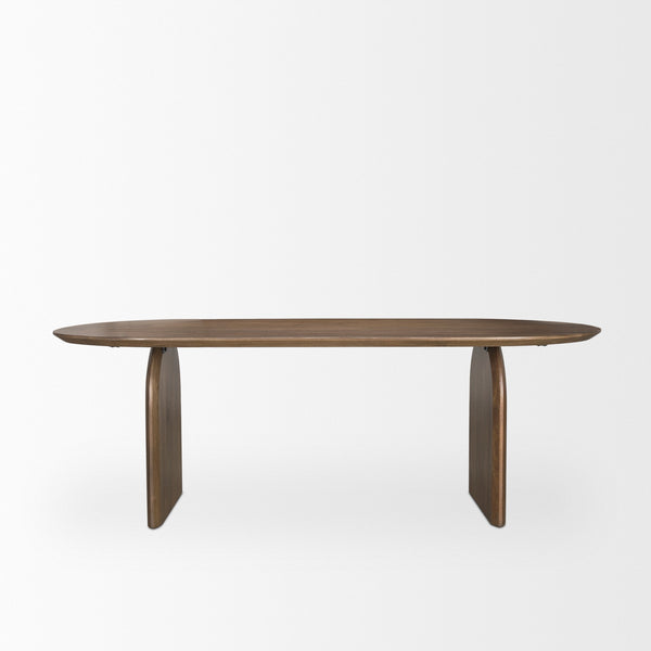 Isla Oval Dining Table w/Dark Brown Wood Top & Arched Legs