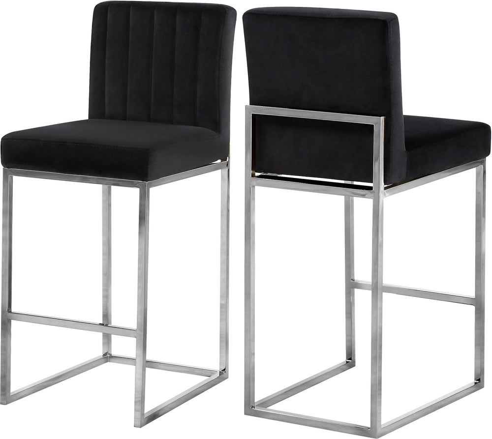Joanna Stool In Black Velvet and Chrome