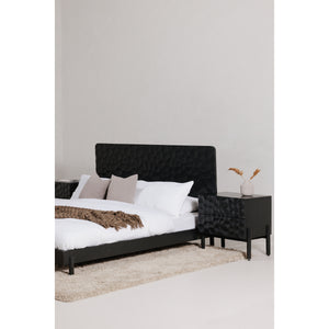 Misaki Queen Bed in Black with Carved Headboard