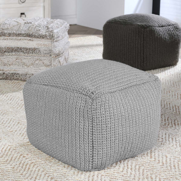 Performance Prism Outdoor Pouf - Handwoven Gray