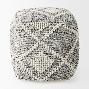 Ekiya  16.0L x 16.0W x 16.0H Black/White Yarn and Wool Patterened Pouf