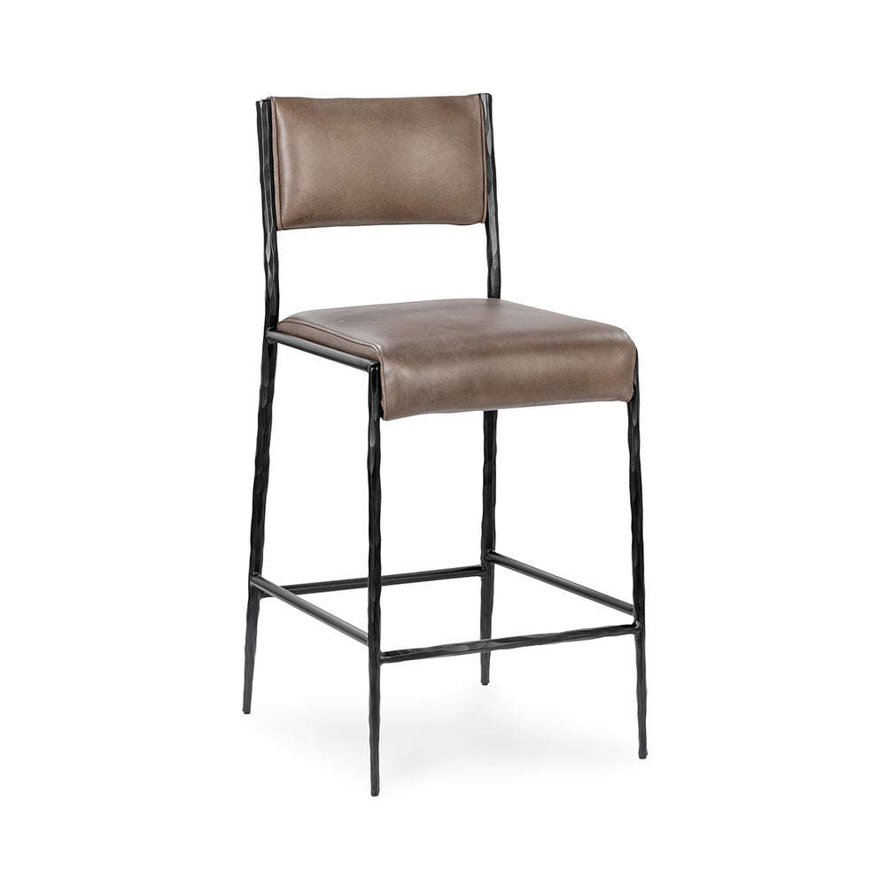 Kayne Leather Counter Stool with Iron Hammered Frame