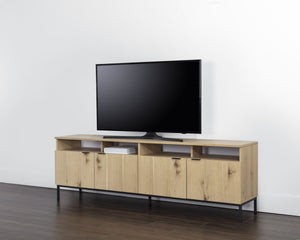 AMBROSE MODULAR MEDIA CONSOLE AND CABINET - RUSTIC OAK - BLACK