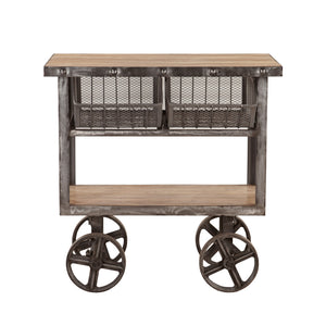Industrial Teak 36" Reclaimed Utility Cart Table, Oiled Teak