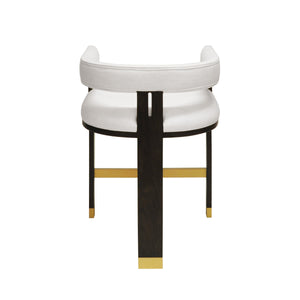 MODERN WOODEN ACCENT COUNTER STOOL WITH WHITE LINEN UPHOLSTERY