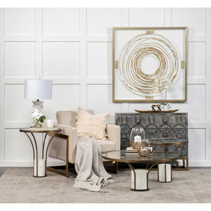 Jacinta 36" Round Glass Top Metal and Marble Pedestal Coffee Table