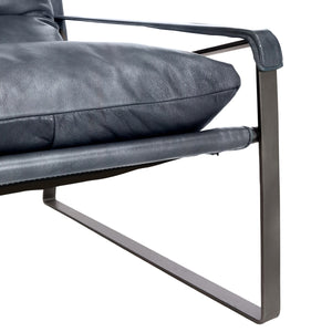 Morgan Ocean Blue Leather Accent Chair with Iron Legs