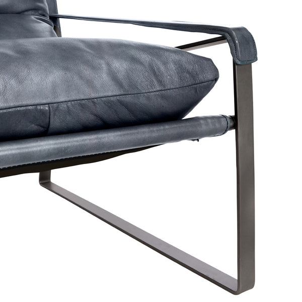 Morgan Ocean Blue Leather Accent Chair with Iron Legs
