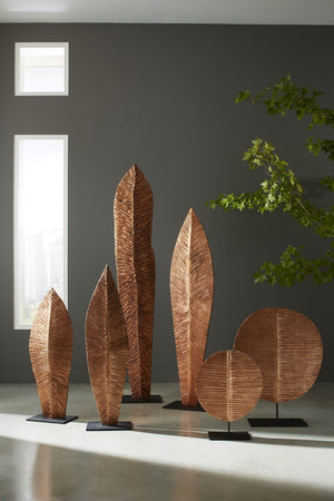 Carved Round Leaf on Metal Stand, Large