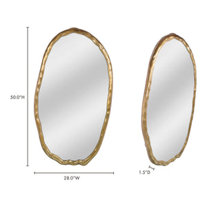 Foundry Oval Gold Mirror with Wood-Like Frame