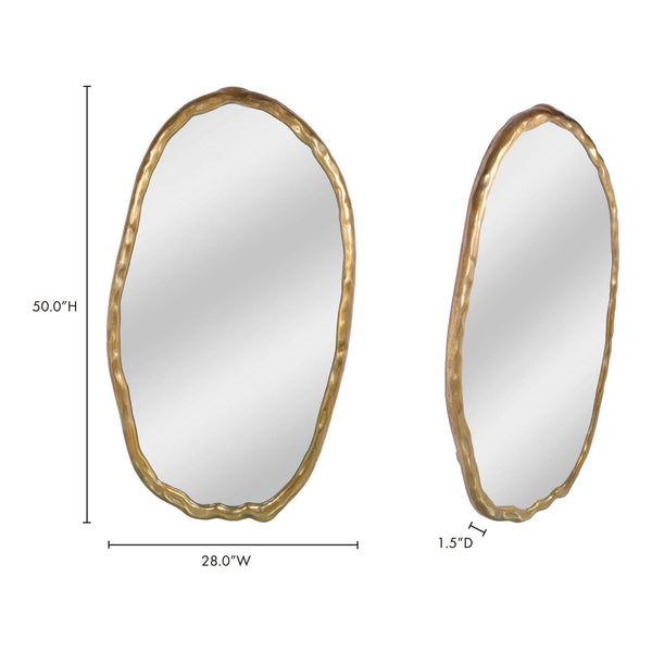 Foundry Oval Gold Mirror with Wood-Like Frame
