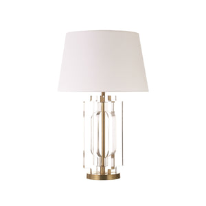 STACKED ACRYLIC SQUARE TABLE LAMP WITH ANTIQUE BRASS PARTS