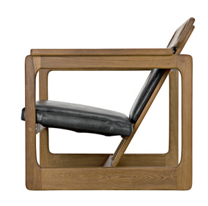 Buraco Teak Relax Chair with Gloss Finish and Black Leather Upholstery