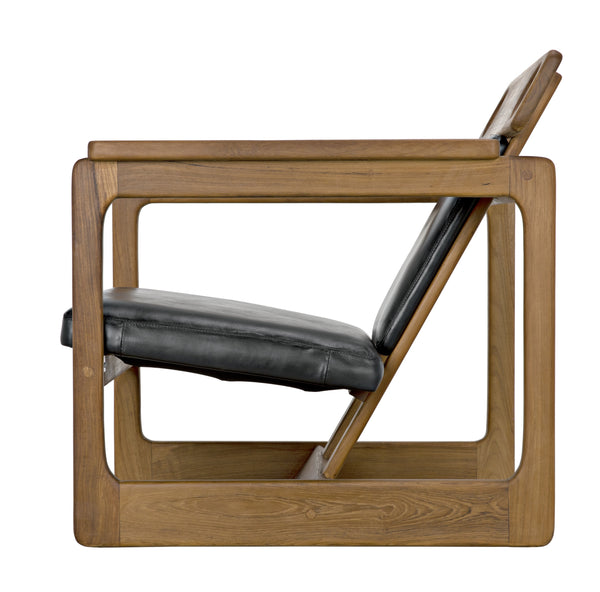 Buraco Teak Relax Chair with Gloss Finish and Black Leather Upholstery