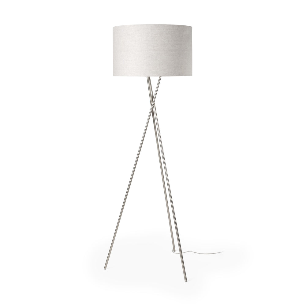 Ambrose 20.0L x 20.0W x 61.8H Silver Metal W/Beige Fabric Shade Floor Lamp