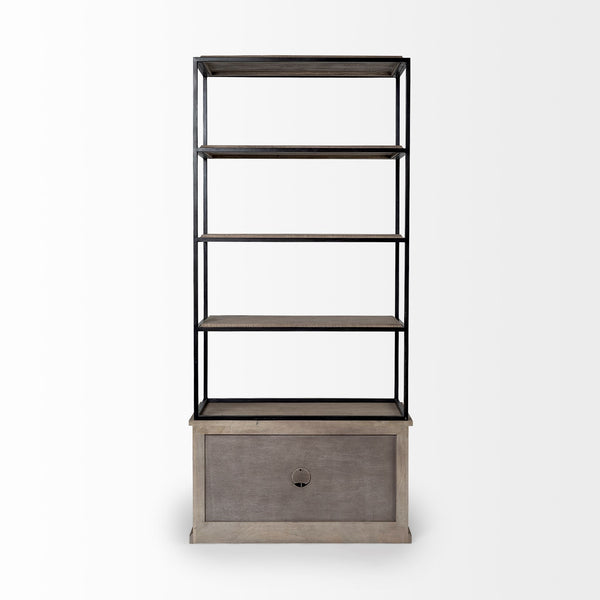 Braxton II Light Brown Wood and Iron Three Shelf Shelving Unit 41.5L x 18.5W x 9