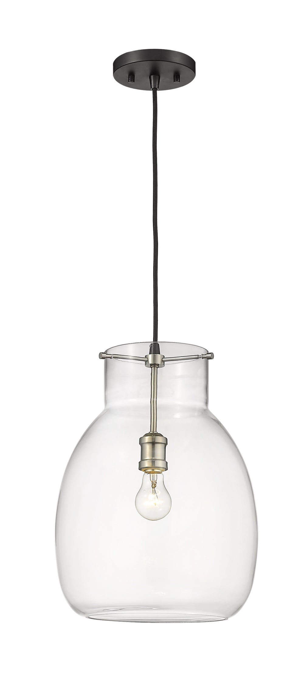 Bella 1 Light Pendant in Matte Black + Brushed Nickel Finish