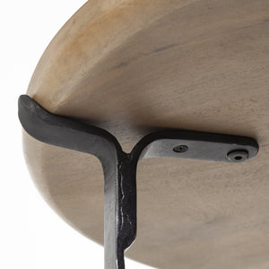 Helios III 20L x 24H Set of Two Round Brown Solid Wood Iron Base Nesting End/Side Tables