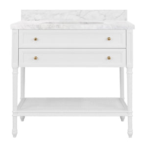 BATH VANITY WITH FLUTED LEG AND OPEN CANE SHELF
