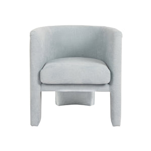 THREE LEG FULLY UPHOLSTERED BARREL CHAIR IN PERFORMANCE LIGHT BLUE CHENILLE
