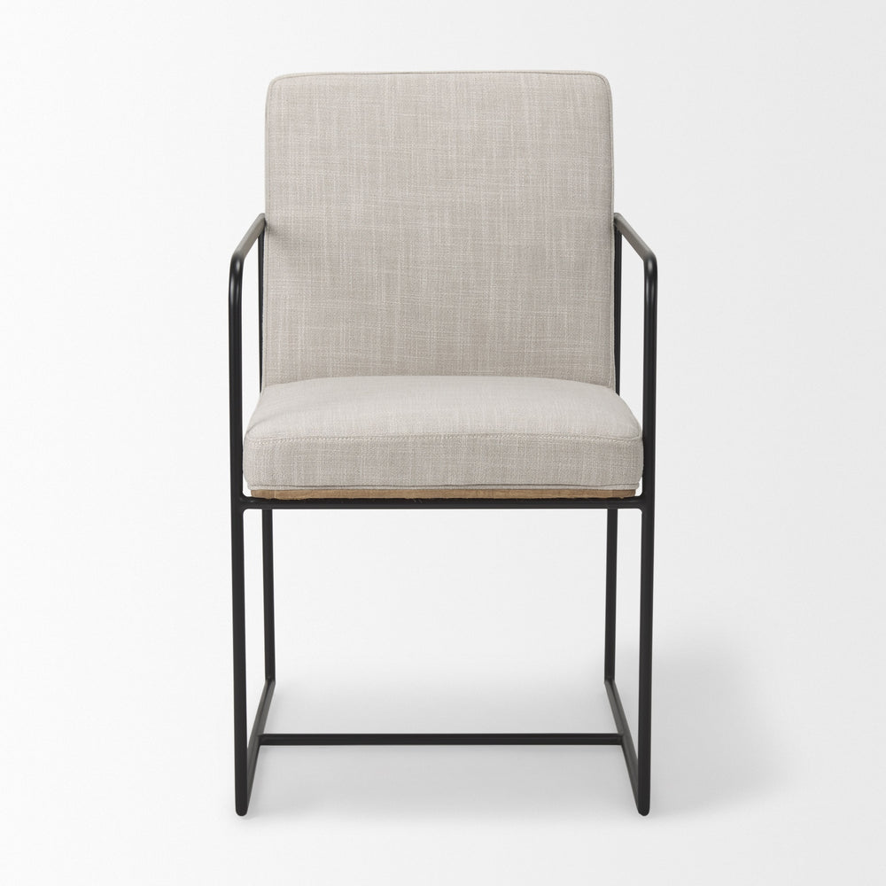 Stamford Beige Upholstered Seat w/ Wood Back, Black Metal Frame Dining Chair w/ Arms