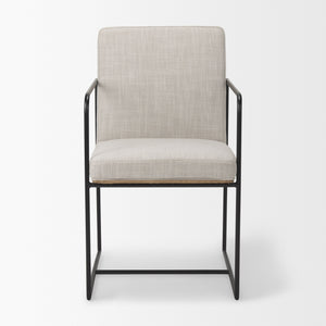 Stamford Beige Upholstered Seat w/ Wood Back, Black Metal Frame Dining Chair w/ Arms