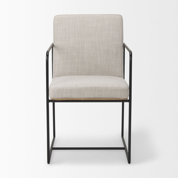Stamford Beige Upholstered Seat w/ Wood Back, Black Metal Frame Dining Chair w/ Arms