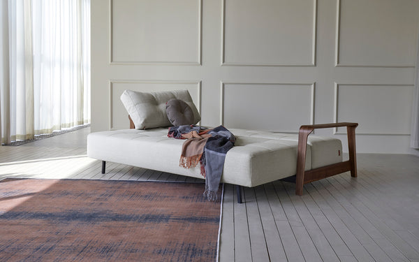 RAN D.E.L. SOFA BED in MIXED DANCE NATURAL FABRIC WITH Dark wood LEGS 527