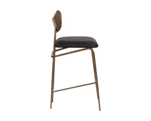 GIBBONS COUNTER STOOL - ANTIQUE BRASS - CHARCOAL BLACK LEATHER