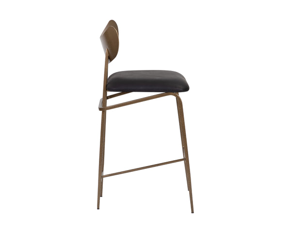 GIBBONS COUNTER STOOL - ANTIQUE BRASS - CHARCOAL BLACK LEATHER