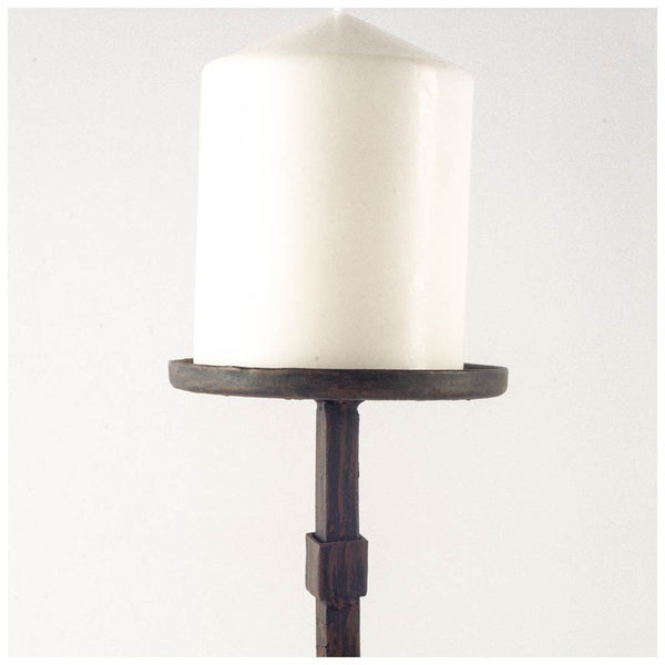 Edgeland I Short Brown Wood Metal Strap Candle Holder