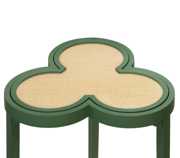 CLOVER CIGAR TABLE WITH REVERSIBLE LACQUER AND NATURAL GRASSCLOTH TOP IN MATTE GREEN LACQUER