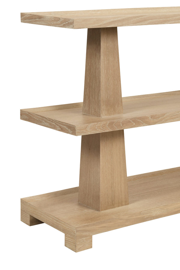 THREE TIER TWO COLUMN CONSOLE IN CERUSED OAK